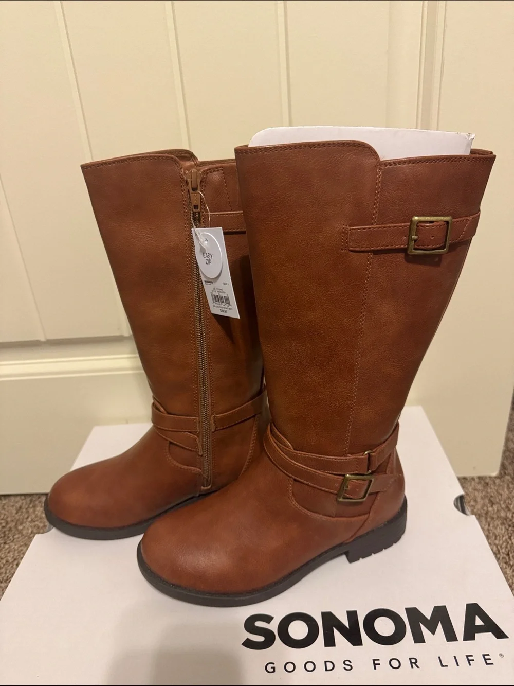 Sonoma Cognac Tall Heeled Riding Boots with Ankle Strap